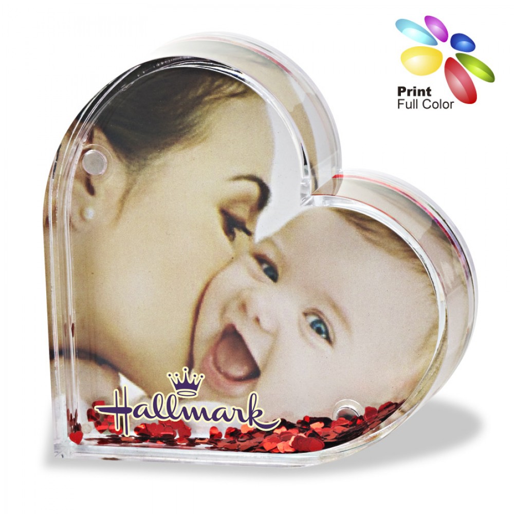 Acrylic Heart Shape Photo Frame with Water & Heart Shape Floaters Custom Imprinted