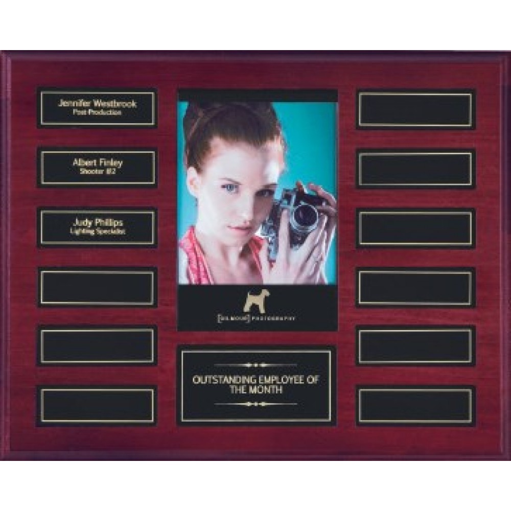 10.5" x 13" Mahogany Perpetual Plaque w/12 Plates and a Photo Holder Custom Printed 10.5" x 13" Mahogany Perpetual Plaque w/12 Plates and a Photo Holder Custom Printed