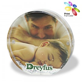 Acrylic Round Photo Frame Block with Water & Glitters with Logo