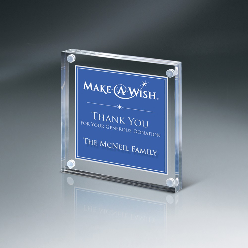 Personalized Magnetic Entrapment with Lasered Clear Front and Clear Back Lucite - Medium