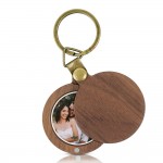 Round Circle Wood Photo Frame Keychain with Logo
