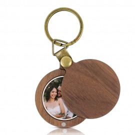 Round Circle Wood Photo Frame Keychain with Logo  Round Circle Wood Photo Frame Keychain with Logo