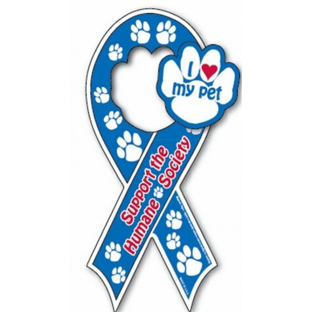 Screen Printed Auto Ribbon Magnet with Paw Shaped Center Custom Printed
