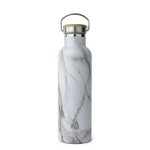 Logo Printed 25oz Elemental Stainless Steel Insulated Bottle with Bamboo Cap - Marble - Teak Wood - Gold