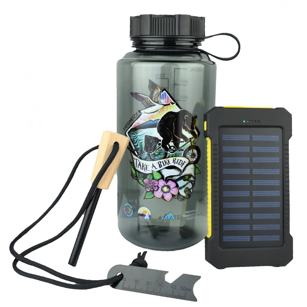 Custom Camp Essentials Kit - Bottle, Fire Starter & Solar Charger