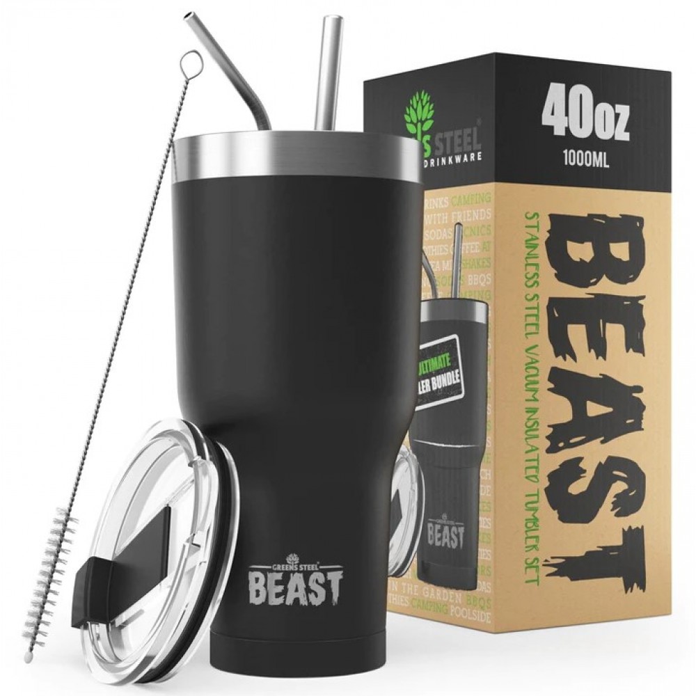 Greens Steel 40 Oz. Coated Beast Insulated Tumbler w/ Straw with Logo