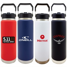 Scenesetter 30oz Double Wall Vacuum Insulated Bottle with Straw and Carrying Handle (Navy Blue) with Logo