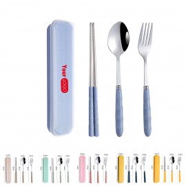 Customized Three pieces of stainless steel tableware made of wheat straw are portable