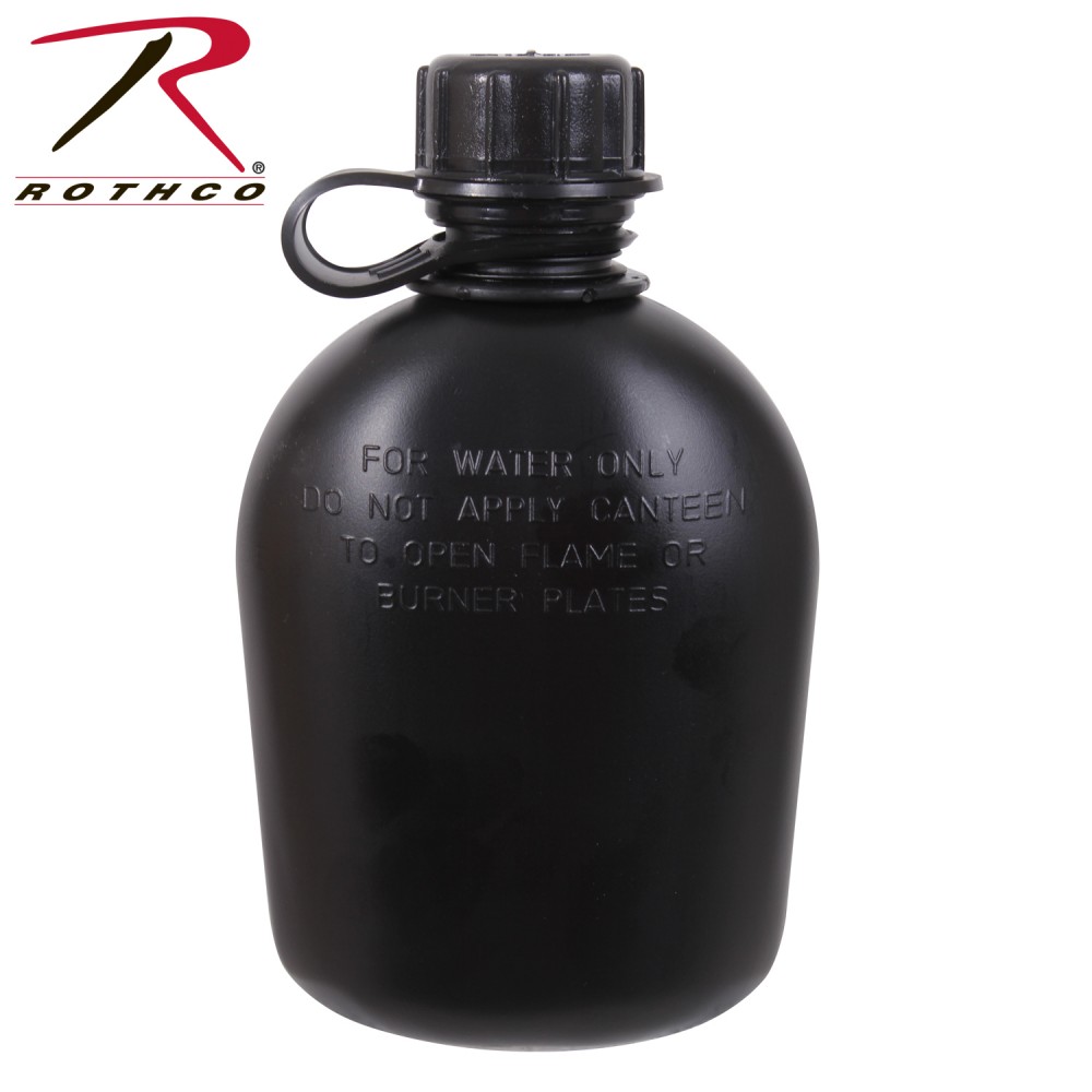 Genuine G.I. 3 Piece Black 1 Qt. Canteen w/Clip Logo Printed Genuine G.I. 3 Piece Black 1 Qt. Canteen w/Clip Logo Printed