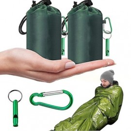 Logo Branded Outdoor Emergency Sleeping Bag W/ Carabiner & Whistle