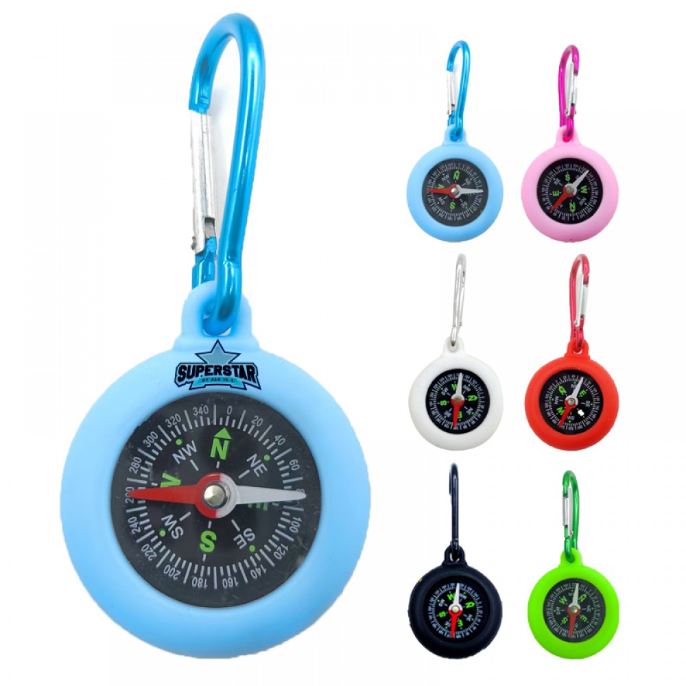 Outdoor Silicone Compass With Carabiner Clip with Logo