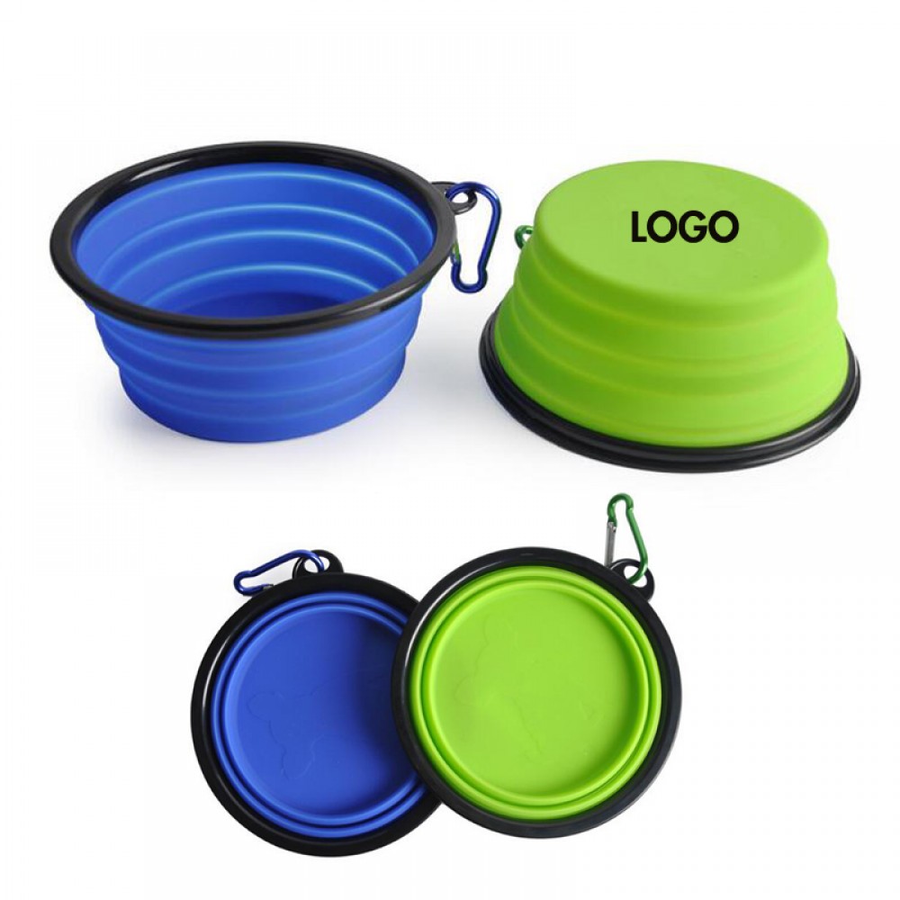 Large Collapsible Silicone Pet Bowl w/Carabiner with Logo
