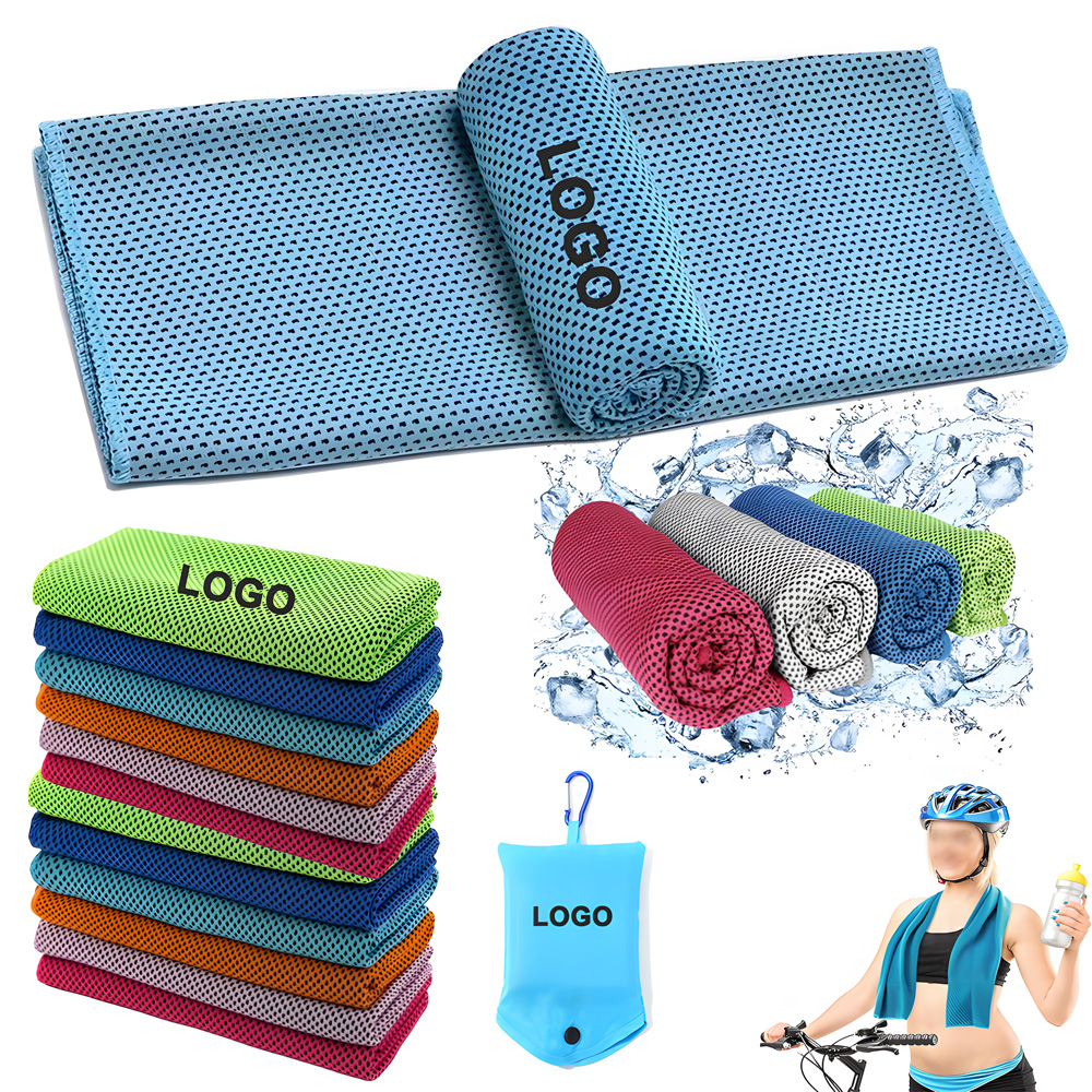 31 1/2" Quick Dry Microfiber Towel w/Carrying Pouch & Metal Carabiner Clip with Logo