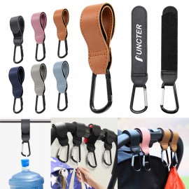 Logo Branded Multipurpose Baby Stroller Hook/Carabiner PU Leather Bag Hanger For Hanging  Logo Branded Multipurpose Baby Stroller Hook/Carabiner PU Leather Bag Hanger For Hanging