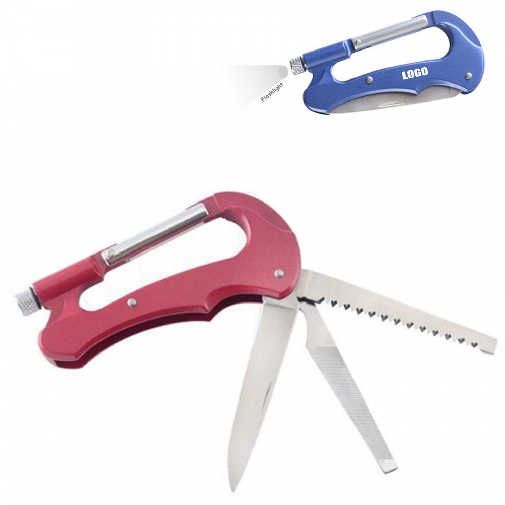 Personalized All In One Carabiner Knife Saw Tool With Flashlight Personalized All In One Carabiner Knife Saw Tool With Flashlight