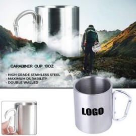 10oz Stainless Steel Cup With Carabiner Handle with Logo  10oz Stainless Steel Cup With Carabiner Handle with Logo