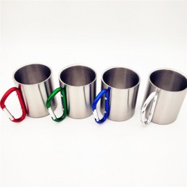 Logo Branded 7 Oz. Stainless Steel Mug w/Carabiner Handle  Logo Branded 7 Oz. Stainless Steel Mug w/Carabiner Handle