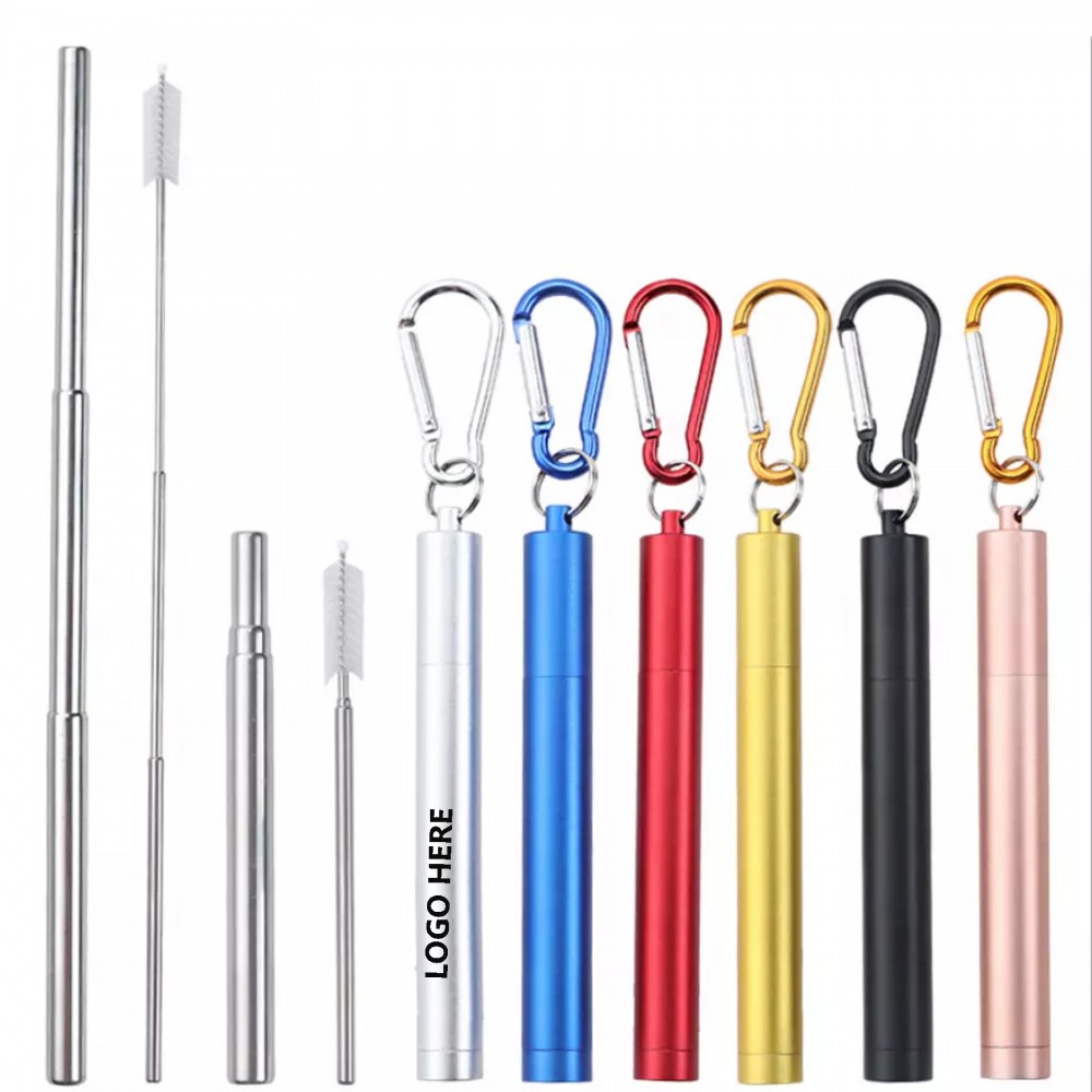 Logo Branded Reusable Collapsible Straws w/Metal Case