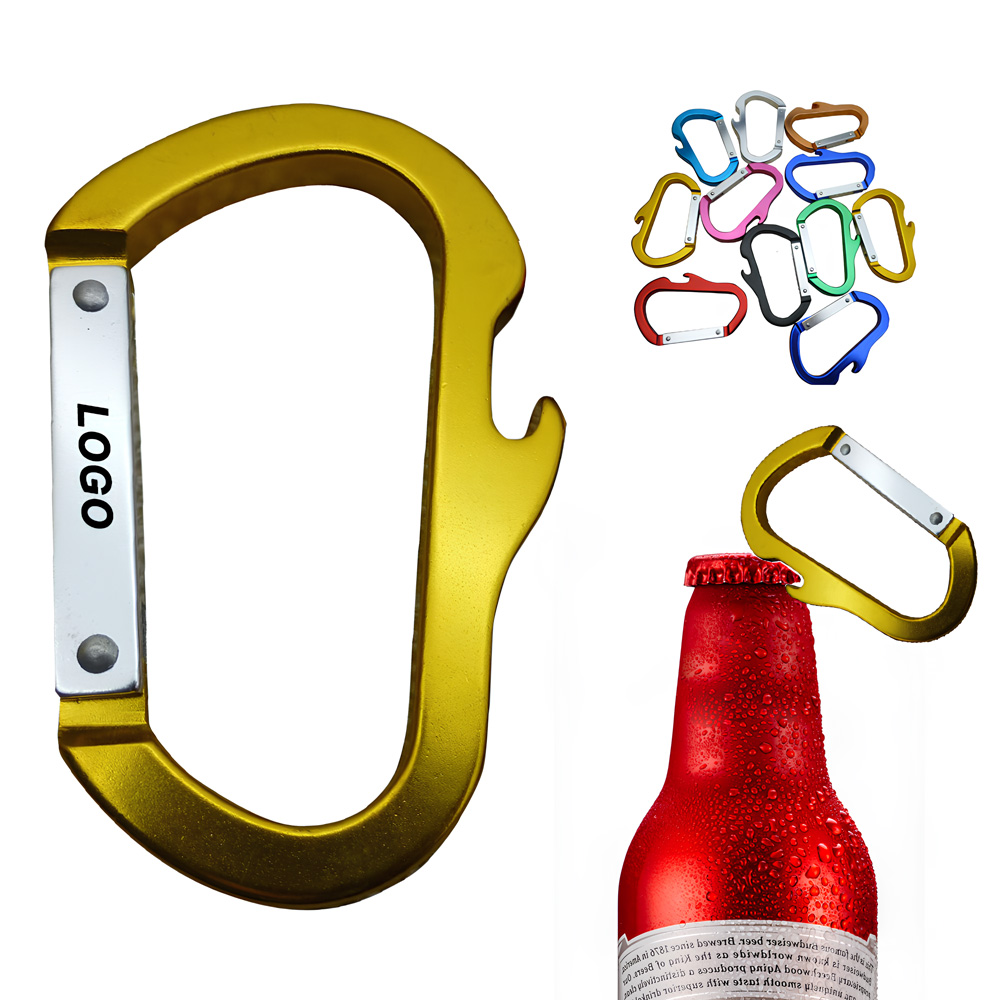 3" Mini D Shaped Carabiner Bottle Opener with Logo