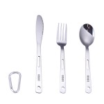 Personalized 3 In 1 Portable Stainless Steel Flatware Set With Carabiner Knife Fork Spoon