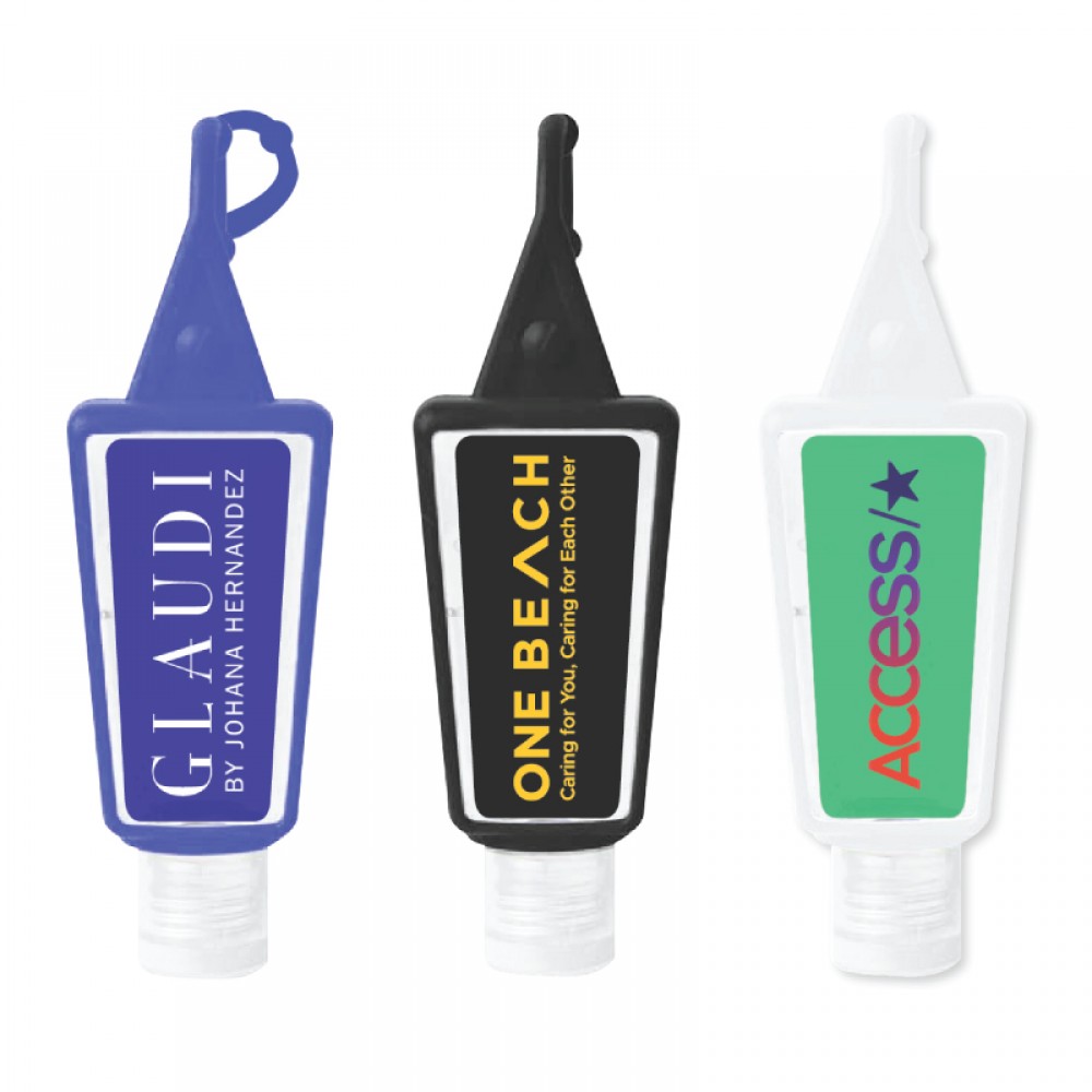 1 oz. 75% Bottle Antibacterial Hand Sanitizer Gel w/Silicone Keyring Clip with Logo