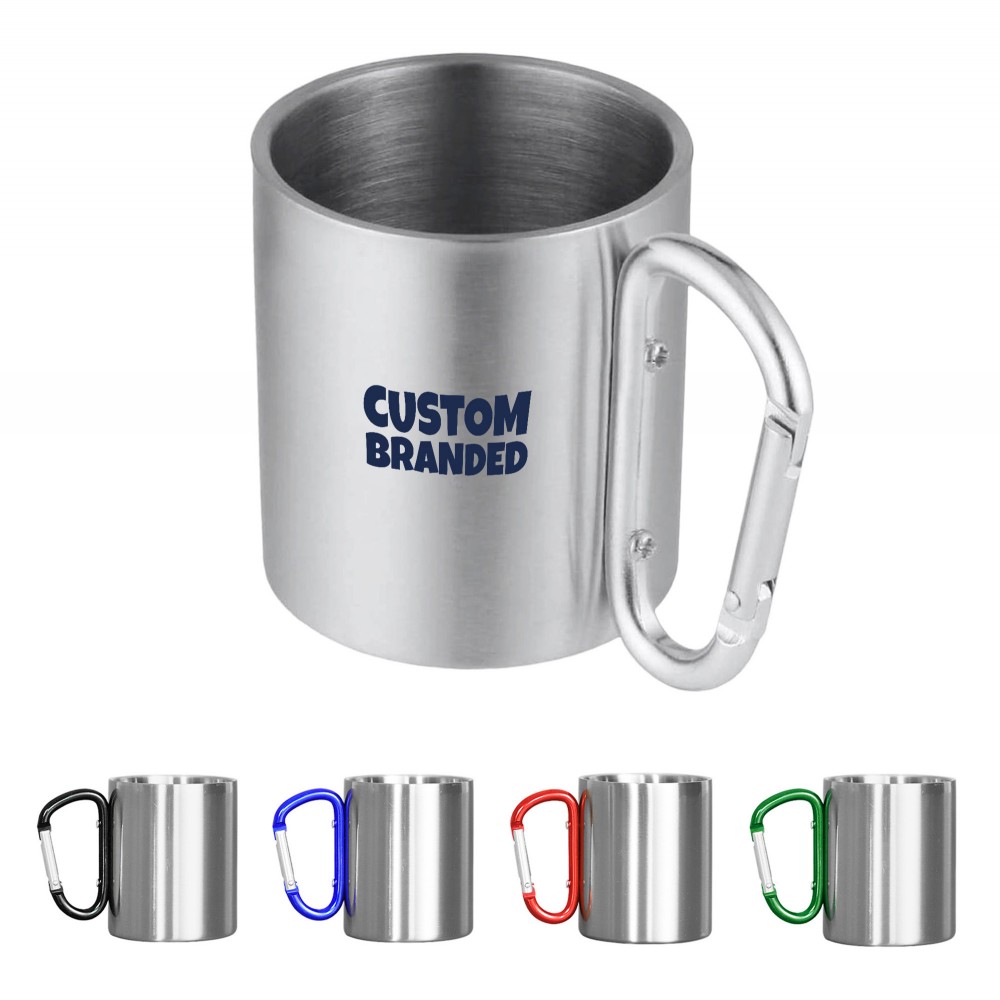 10 Oz. Stainless Steel Camping Carabiner Mugs with Logo