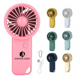 Slim USB Rechargeable Handheld Fan 3 Adjustable Wind Speed w/ Carabiner with Logo  Slim USB Rechargeable Handheld Fan 3 Adjustable Wind Speed w/ Carabiner with Logo