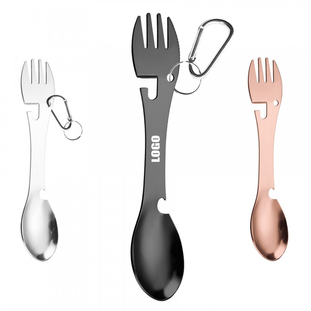 Customized Versatile 2 In 1 Dual Head Stainless Steel Fork Spoon With Carabiner Customized Versatile 2 In 1 Dual Head Stainless Steel Fork Spoon With Carabiner