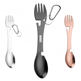 Customized Versatile 2 In 1 Dual Head Stainless Steel Fork Spoon With Carabiner Customized Versatile 2 In 1 Dual Head Stainless Steel Fork Spoon With Carabiner