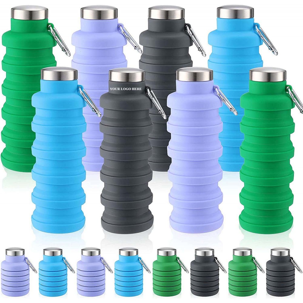 18 Oz Foldable Silicone Water Bottle with Logo