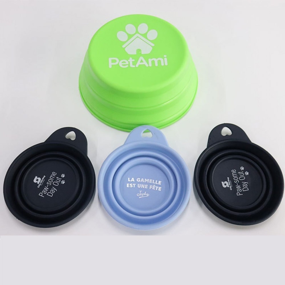 Silicone Collapsible Pet Bowl With Carabiner with Logo