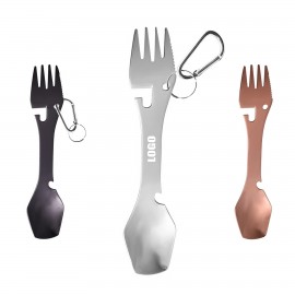 2 In 1 Dual Head Stainless Steel Fork And Square Spoon With Carabiner with Logo  2 In 1 Dual Head Stainless Steel Fork And Square Spoon With Carabiner with Logo