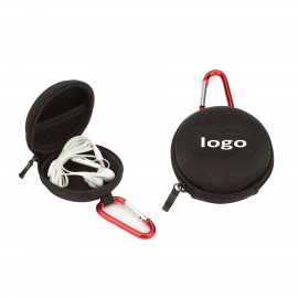 Customized Nylon Earphone Carrying Pouch w/Carabiner