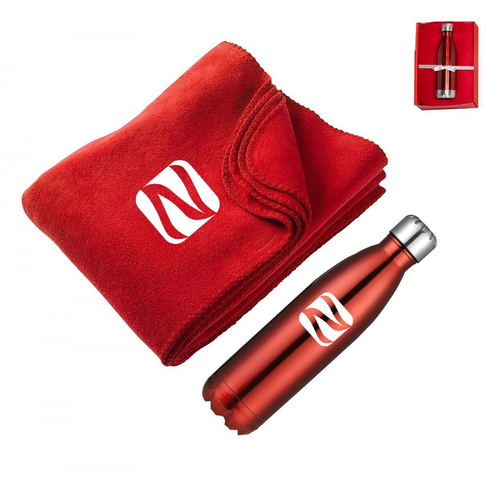 17 Oz. Vacuum Insulated Bottle & Blanket Winter Gift Set with Logo