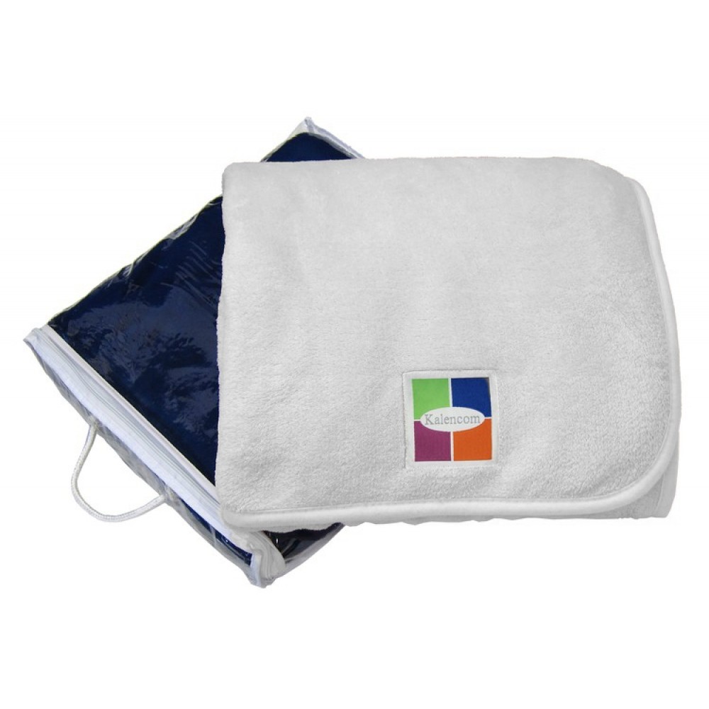 Logo Branded Micro Plush Blanket with sewn woven patch