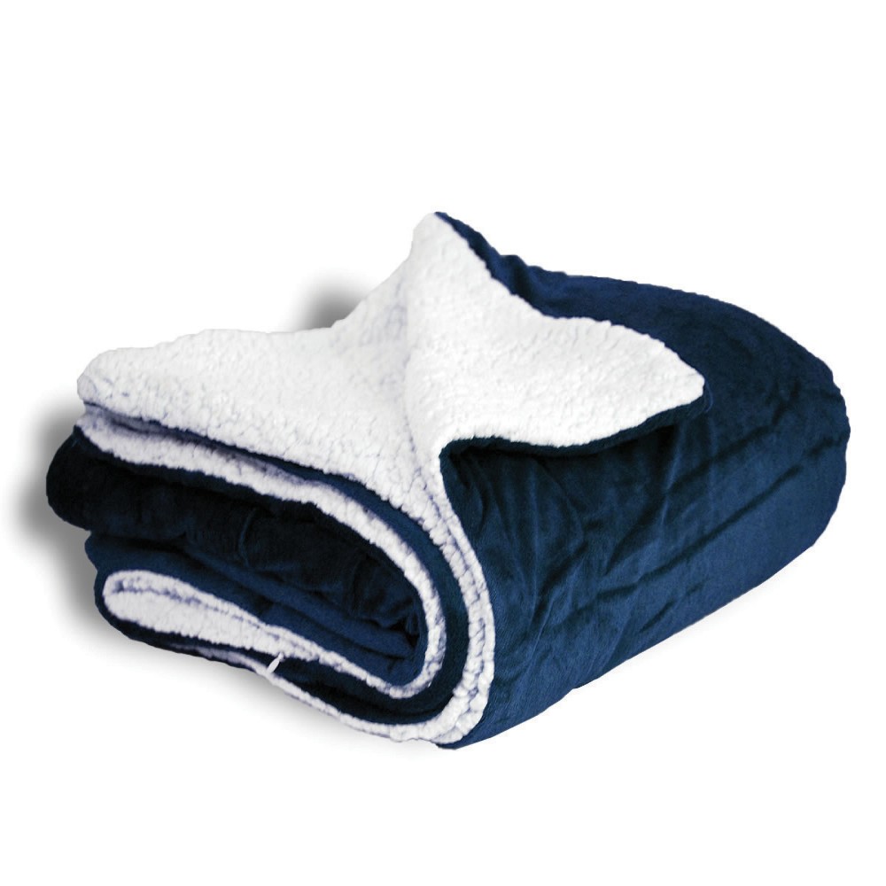 Micro Mink Shepra Blanket Navy (50" X 60") with Logo Micro Mink Shepra Blanket Navy (50" X 60") with Logo