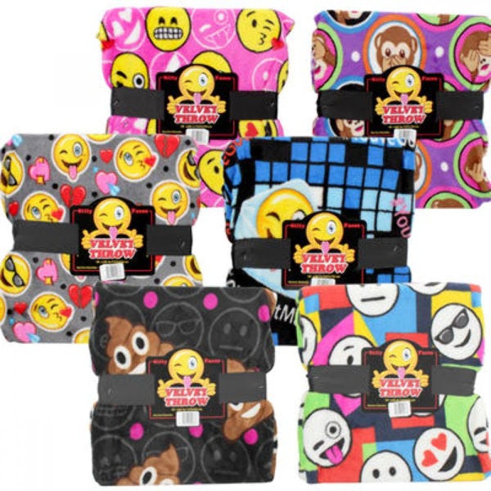 50 X 60 Velvet Fleece Emoji Throw - Assorted Custom Embroidered 50 X 60 Velvet Fleece Emoji Throw - Assorted Custom Embroidered