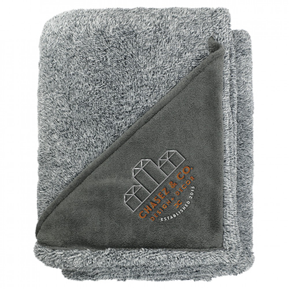 Heathered Fuzzy Fleece Blanket with Logo