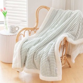 Alesia C. Luxury PLAID Embossed SHERPA Ultra Plush Velour Throw 50"x 60" BEIGE WHITE with Logo  Alesia C. Luxury PLAID Embossed SHERPA Ultra Plush Velour Throw 50"x 60" BEIGE WHITE with Logo