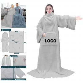 Custom 70" x 50" Fluffy Blanket with Sleeves for Women Men Adults