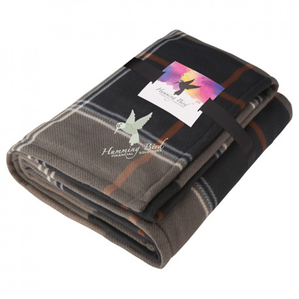 Custom Imprinted Plaid Fleece Sherpa Blanket with Full Color Card Custom Imprinted Plaid Fleece Sherpa Blanket with Full Color Card