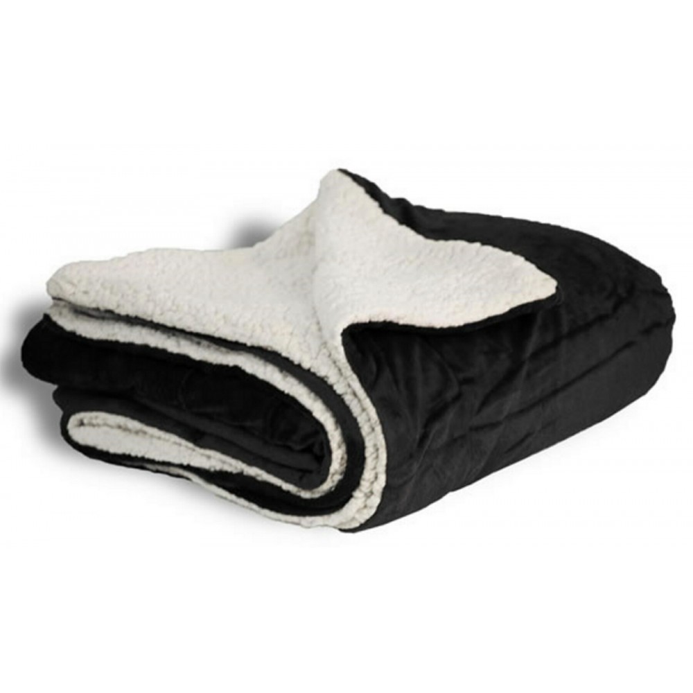 Micro Mink Sherpa Blanket 50"X60" (Embroidered)-- Black with Logo