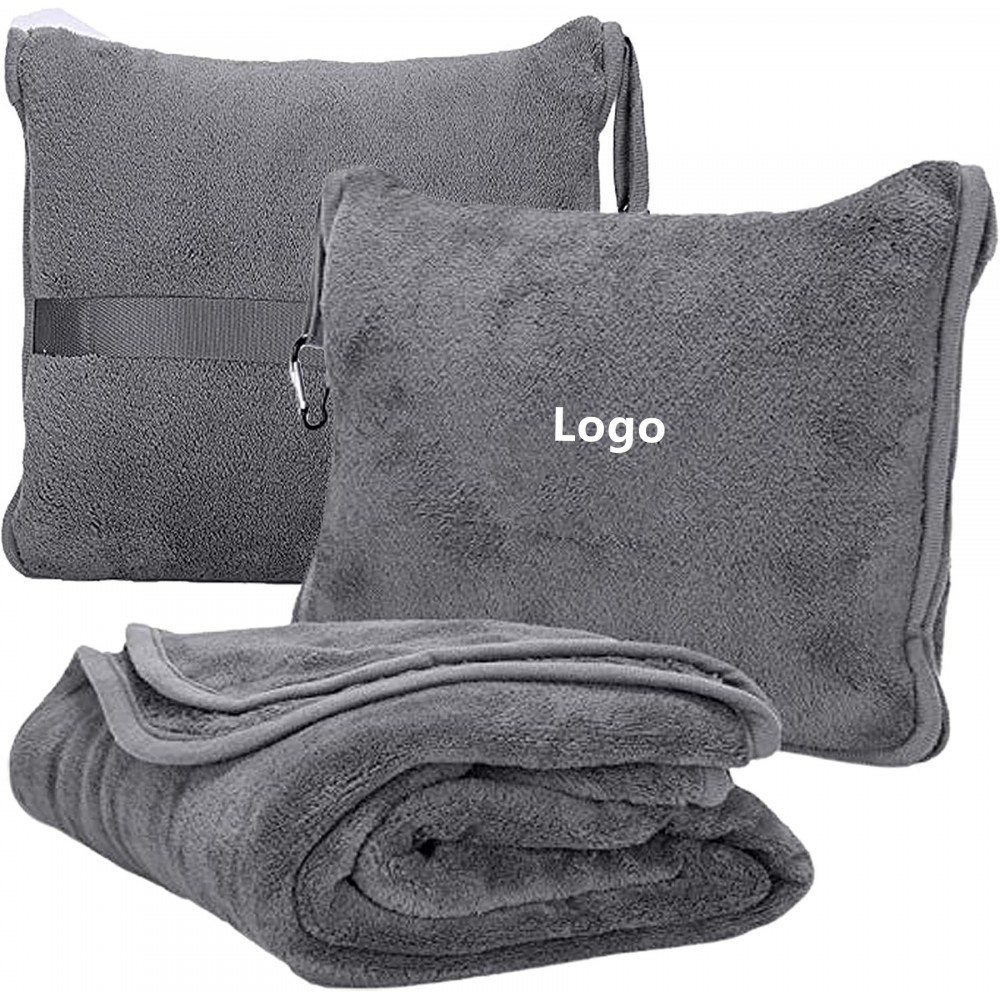 2 in 1 Travel Blanket and Pillow Airplane Blanket with Soft Bag Pillowcase with Logo