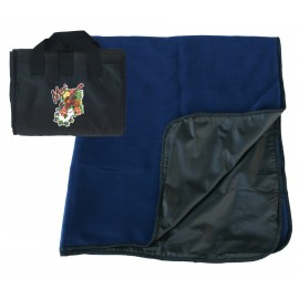 Custom Fold-up Fleece Picnic Blanket w/Water Resistant Black Nylon Outside Lining