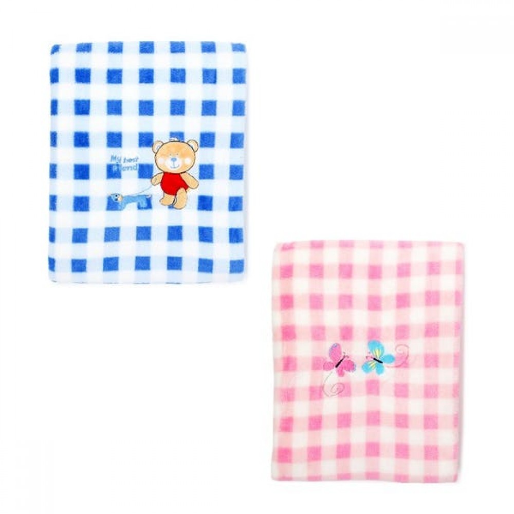 Baby Gingahm Blanket with Embroidery - Pink & Blue Logo Branded Baby Gingahm Blanket with Embroidery - Pink & Blue Logo Branded