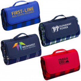 Plaid Barrel Fleece Picnic Blanket with Logo