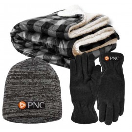 Blanket, Beanie Cap & Gloves Combo Custom Imprinted