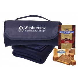 Personalized Navy Blue Fleece Blanket with Cocoa Set