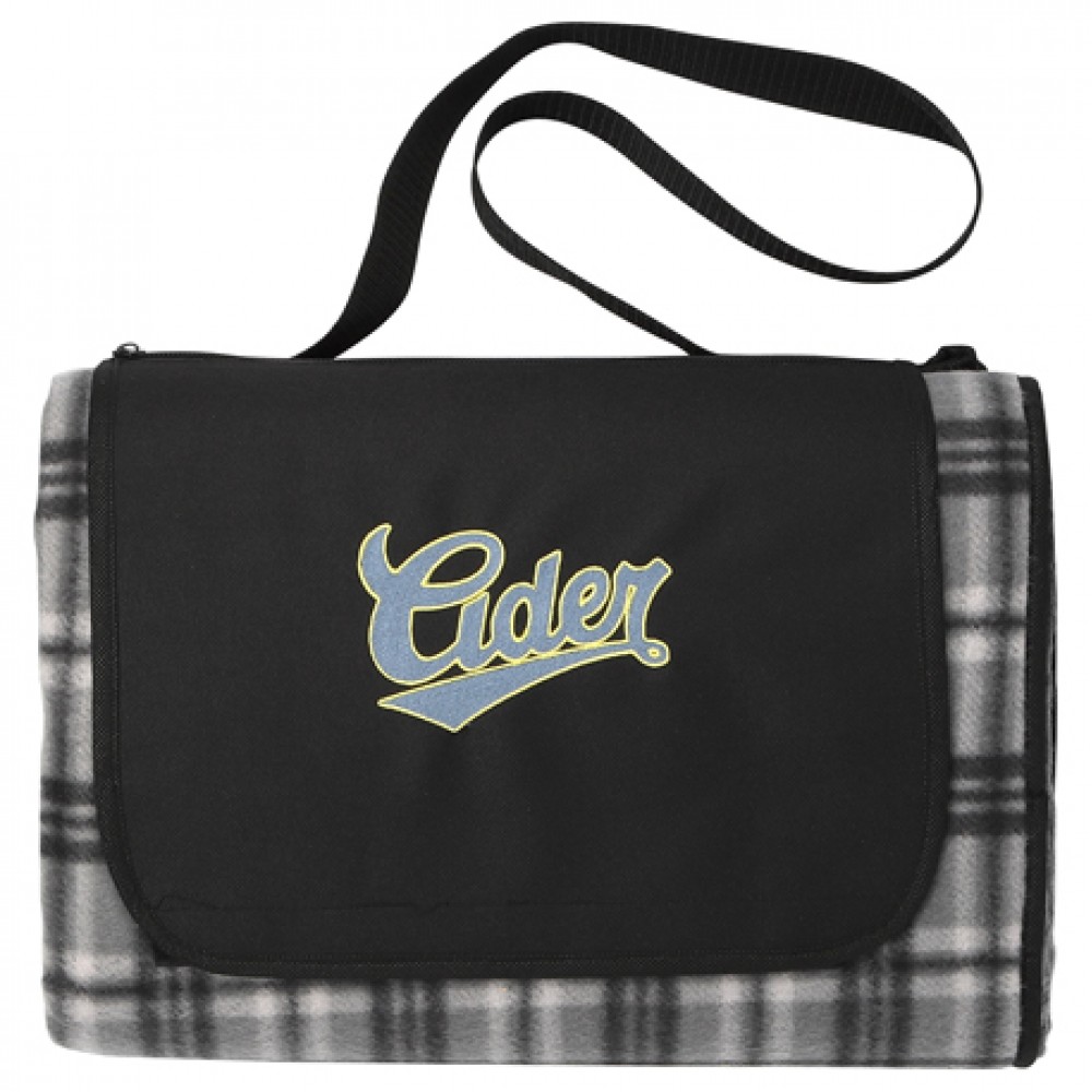 Extra Large Plaid Picnic Blanket Tote with Logo