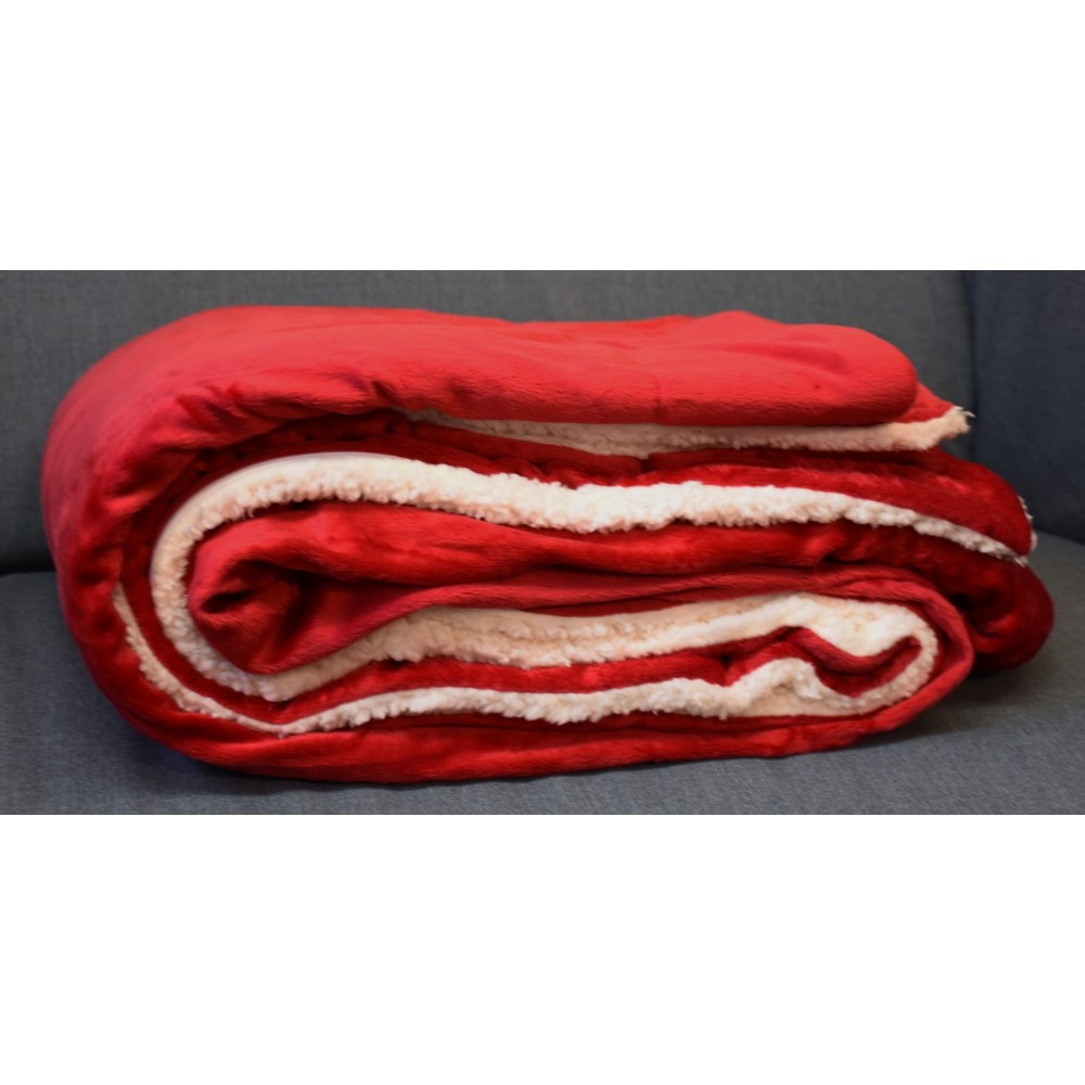 Logo Branded Oversize Micro Mink Sherpa Blanket-- 60"x72" (Embroidered)-- Red